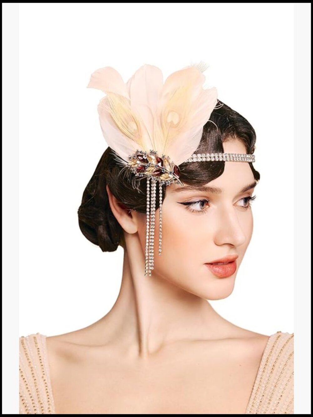 Feather Headband 1920s Flapper Gatsby Crystal Hair Accessory Vintage Jazz Age